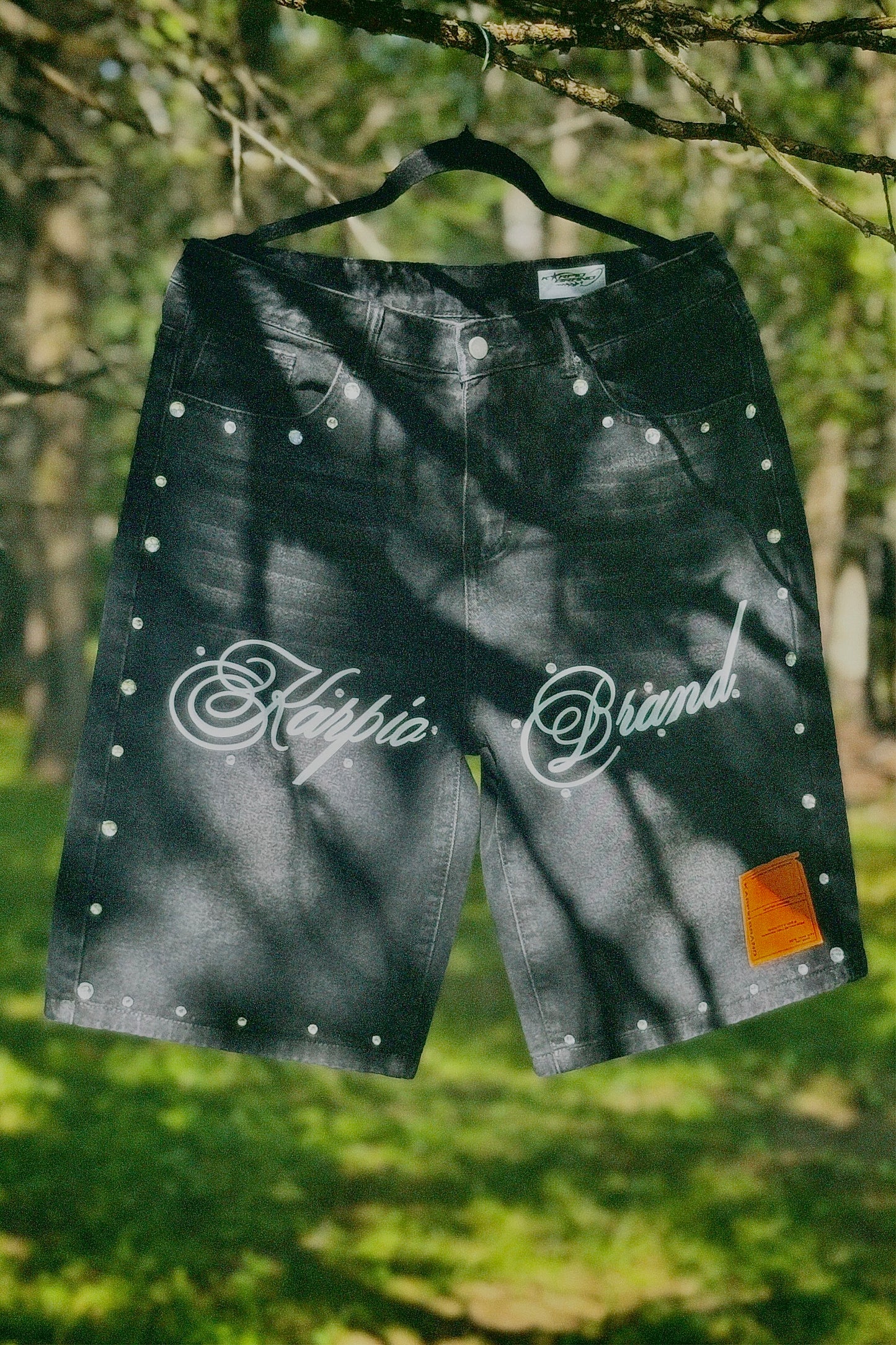 Black Denim Rhinestone Short