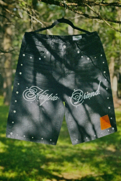 Black Denim Rhinestone Short