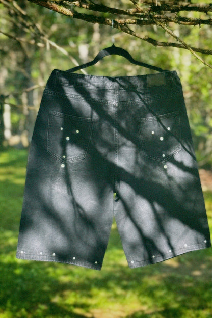 Black Denim Rhinestone Short