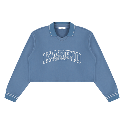 College Crop Collared Sweatshirt