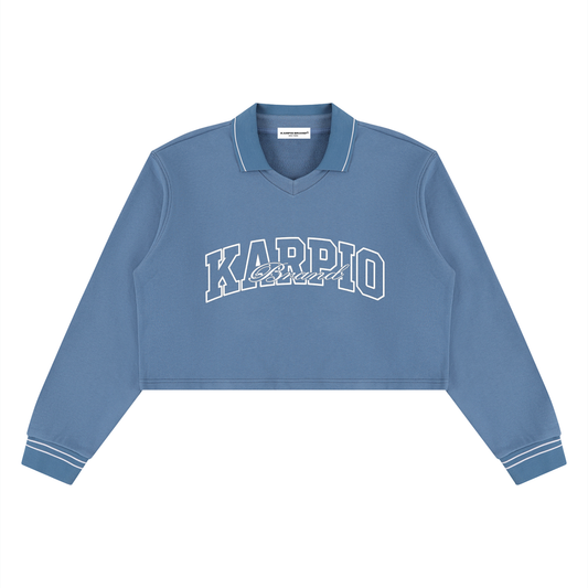College Crop Collared Sweatshirt